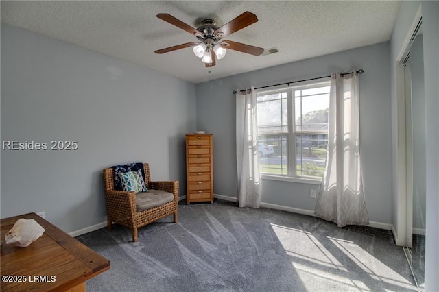 55 Broadland Cir, Bluffton, SC 29910 - sitting room featuring ceiling fan, carpet floors, and a textured ceiling