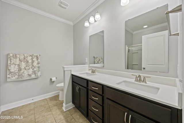 227 Wooden Wheel Ln, Okatie, SC 29909 - full bath with ornamental molding, double vanity, toilet, baseboards, and tile patterned floors