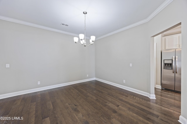 227 Wooden Wheel Ln, Okatie, SC 29909 - empty room featuring crown molding, a chandelier, baseboards, and dark wood-type flooring
