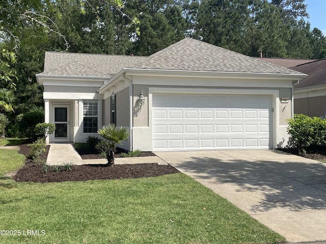 76 Biltmore Dr, Bluffton, SC 29909 - single story home featuring concrete driveway, a shingled roof, stucco siding, an attached garage, and a front yard