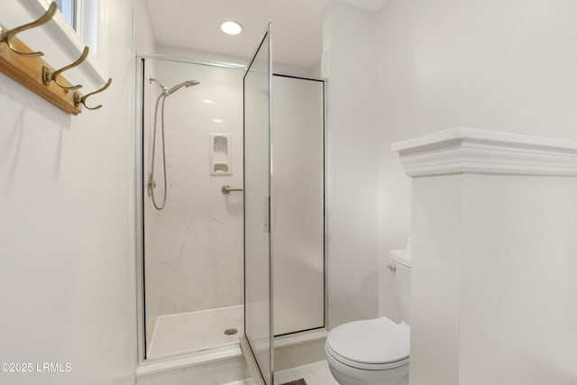 485 Bb Sams Dr, Saint Helena Island, SC 29920 - bathroom featuring a stall shower, tile patterned flooring, and recessed lighting