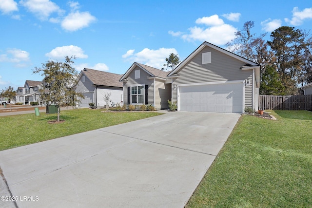 single story home with a garage and a front yard