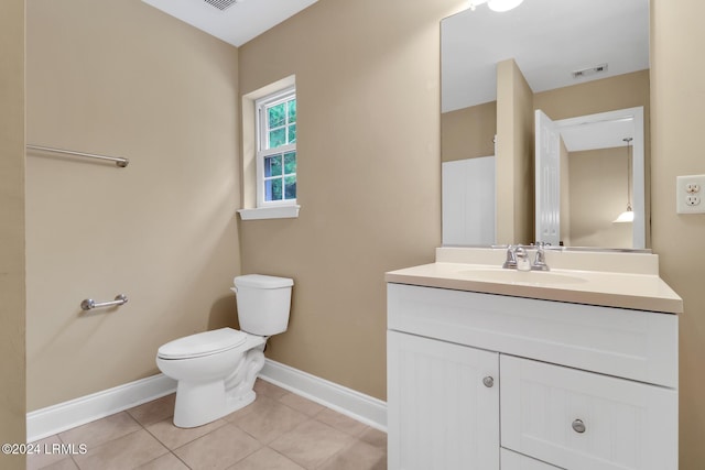 bathroom with tile patterned flooring, vanity, and toilet