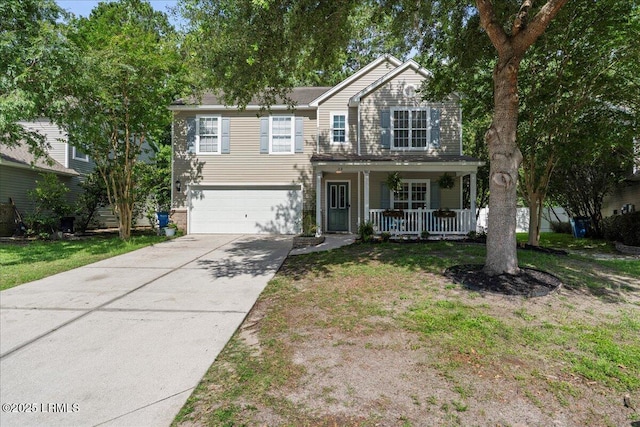 20 Pennyroyal Way, Beaufort, SC 29906 - traditional-style home featuring covered porch, an attached garage, driveway, and a front yard