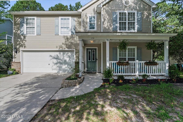 20 Pennyroyal Way, Beaufort, SC 29906 - view of front of home featuring covered porch, a garage, and concrete driveway
