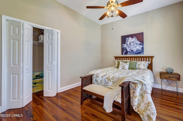 47 River Tree Cir, Bluffton, SC 29910 - bedroom featuring baseboards, a ceiling fan, wood finished floors, and a closet