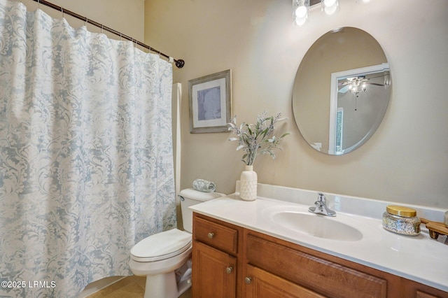 47 River Tree Cir, Bluffton, SC 29910 - full bathroom featuring a ceiling fan, vanity, a shower with shower curtain, and toilet
