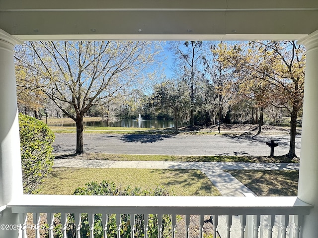 view of yard with a water view