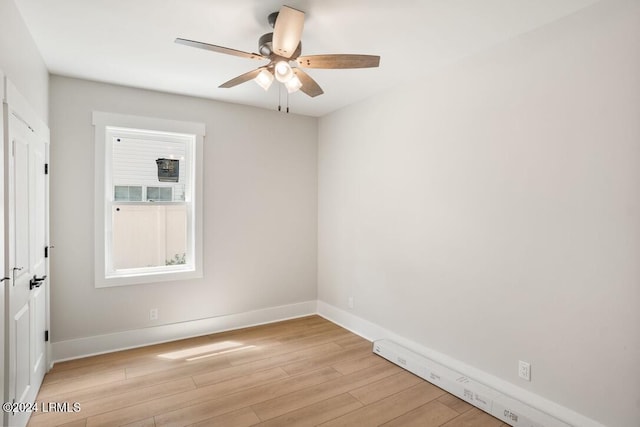 unfurnished room featuring ceiling fan and light hardwood / wood-style floors