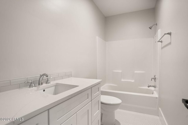 full bathroom featuring tile patterned flooring, vanity, shower / bathing tub combination, and toilet