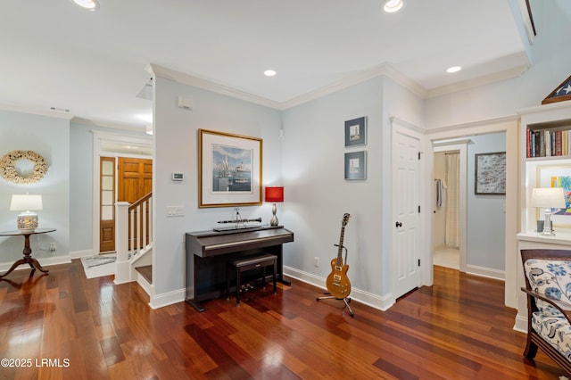 10 Old Barn Rd, Beaufort, SC 29907 - hall with stairway, wood finished floors, recessed lighting, and crown molding