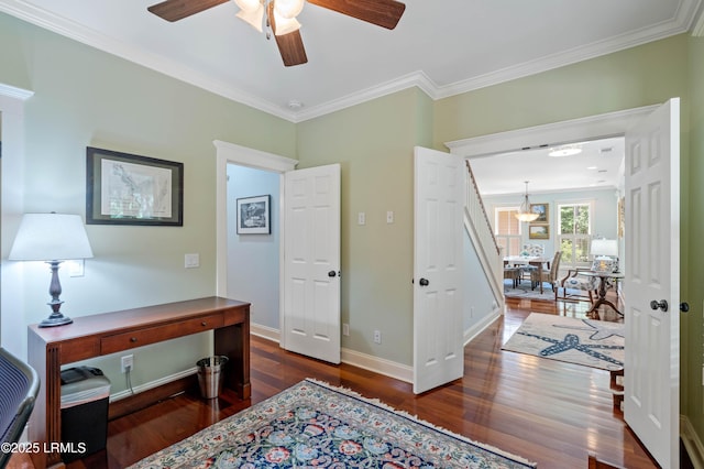 10 Old Barn Rd, Beaufort, SC 29907 - home office featuring wood finished floors, ceiling fan, and ornamental molding