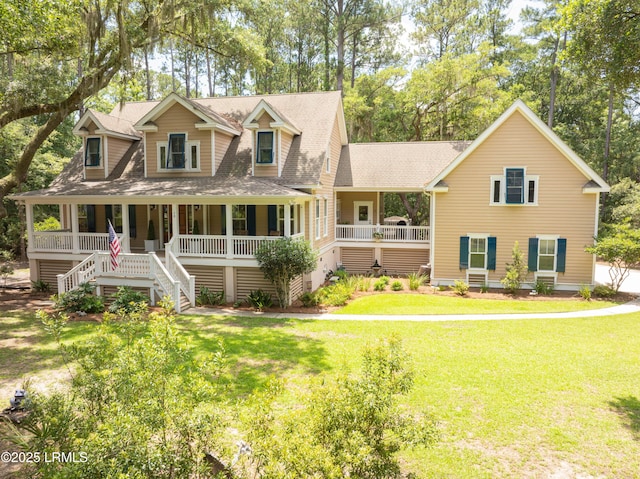 10 Old Barn Rd, Beaufort, SC 29907 - view of front of home with a porch, stairs, a front lawn, and a shingled roof