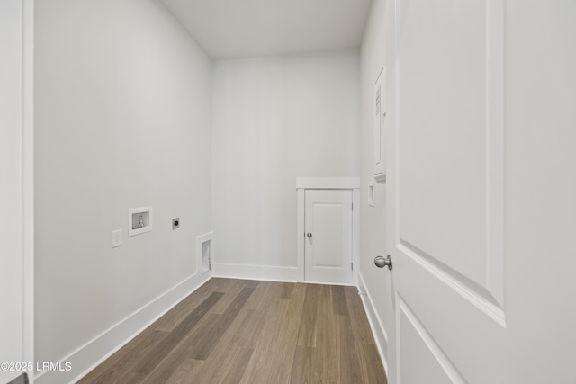 14 Skipperling Ct, Bluffton, SC 29909 - laundry room featuring electric dryer hookup, dark wood-style floors, hookup for a washing machine, and baseboards