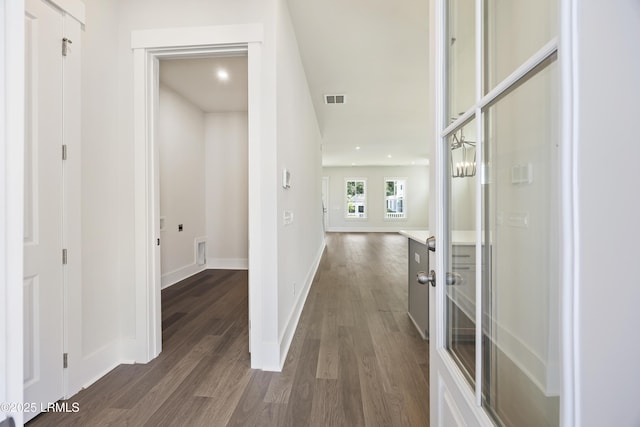 14 Skipperling Ct, Bluffton, SC 29909 - hall featuring dark wood finished floors, baseboards, and recessed lighting