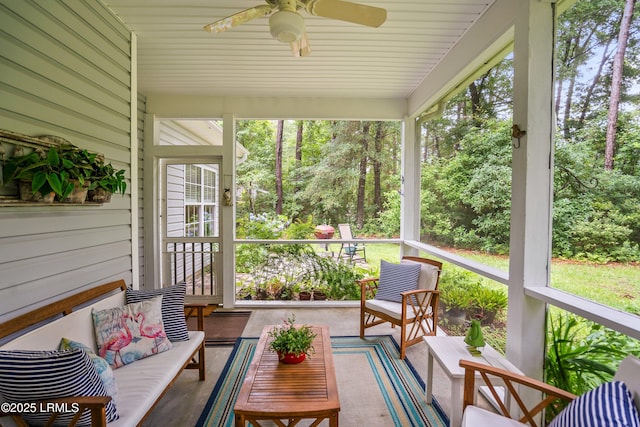 10 Woods Ln, Beaufort, SC 29907 - sunroom featuring ceiling fan, an outdoor living space, and plenty of natural light