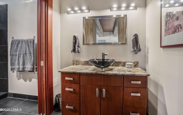 bathroom with vanity and tile patterned floors