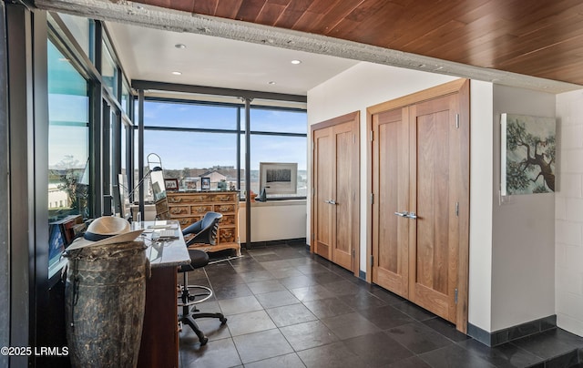 office featuring wooden ceiling