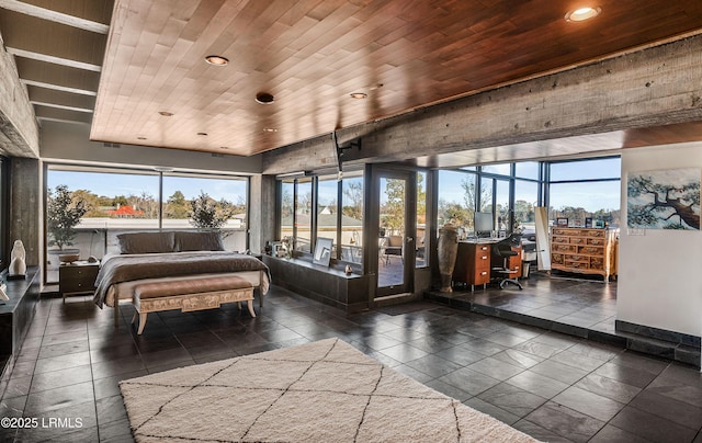 bedroom with wooden ceiling