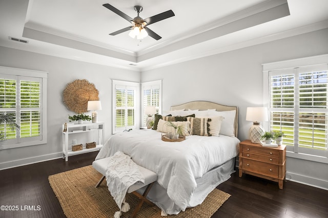 135 Danbridge Ct, Bluffton, SC 29910 - bedroom featuring a raised ceiling, crown molding, hardwood / wood-style floors, and a ceiling fan