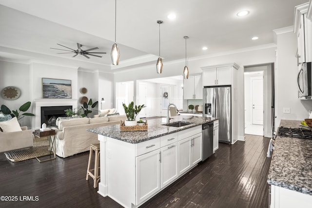 135 Danbridge Ct, Bluffton, SC 29910 - kitchen featuring stainless steel appliances, crown molding, dark wood-type flooring, open floor plan, and recessed lighting