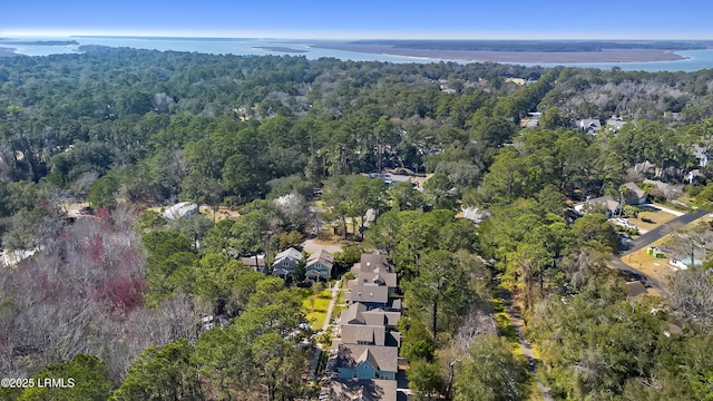 625 Spanish Wells Rd Unit 12, Hilton Head Island, SC 29926 - birds eye view of property featuring a water view, a residential view, and a wooded view