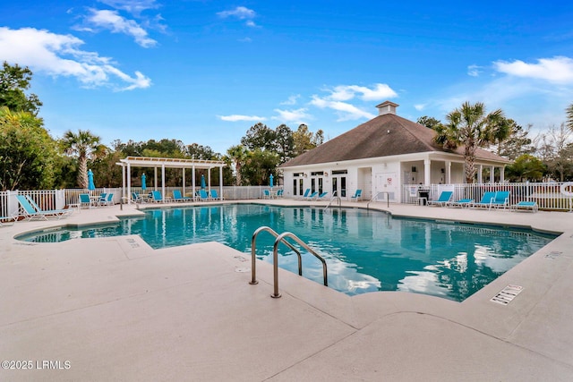 view of pool featuring a pergola and a patio