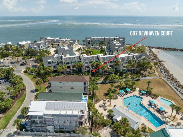 aerial view with a water view