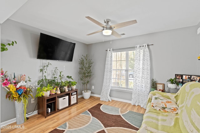 76 Shadow Moss Dr, Beaufort, SC 29906 - living area featuring visible vents, wood finished floors, baseboards, and ceiling fan