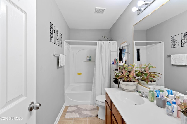 76 Shadow Moss Dr, Beaufort, SC 29906 - full bath featuring toilet, vanity, visible vents, tile patterned floors, and shower / bathtub combination with curtain