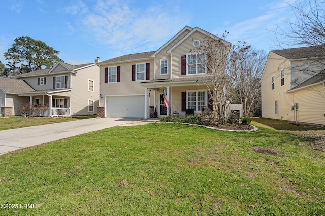 76 Shadow Moss Dr, Beaufort, SC 29906 - traditional home featuring driveway, brick siding, covered porch, an attached garage, and a front lawn