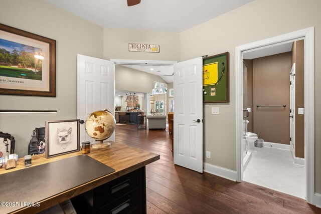 8 Wild Magnolia Ln, Okatie, SC 29909 - home office featuring baseboards, a ceiling fan, and dark wood-style floors