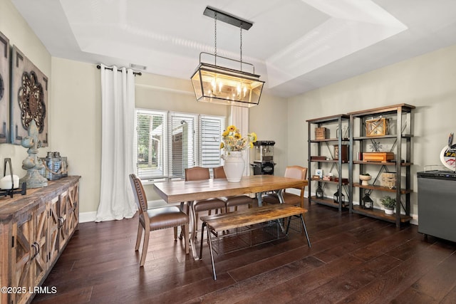 8 Wild Magnolia Ln, Okatie, SC 29909 - dining area featuring a tray ceiling, baseboards, a notable chandelier, and dark wood finished floors