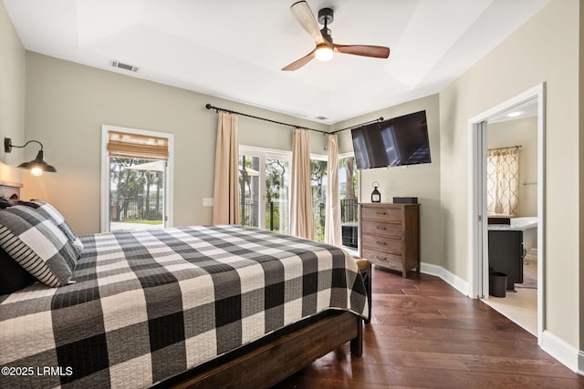 8 Wild Magnolia Ln, Okatie, SC 29909 - bedroom featuring baseboards, dark wood finished floors, a ceiling fan, visible vents, and a raised ceiling