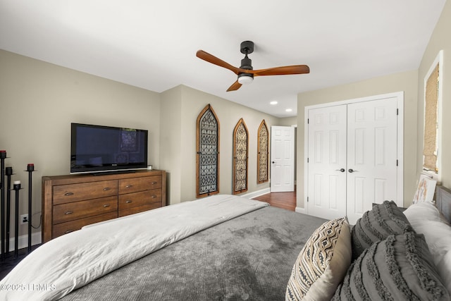 8 Wild Magnolia Ln, Okatie, SC 29909 - bedroom featuring recessed lighting, a closet, baseboards, and a ceiling fan