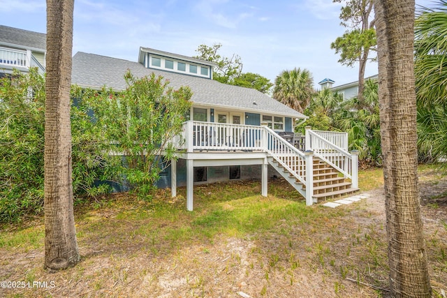26 Fairway Club Dr, Fripp Island, SC 29920 - rear view of property featuring stairs, a shingled roof, and a deck