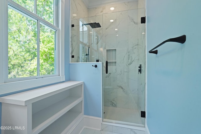 12 Sheffield Ct, Beaufort, SC 29907 - bathroom with marble look tiles, a marble finish shower, and baseboards
