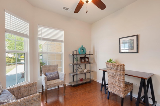 95 Sunrise Point Dr, Okatie, SC 29909 - home office featuring wood finished floors, a ceiling fan, and baseboards