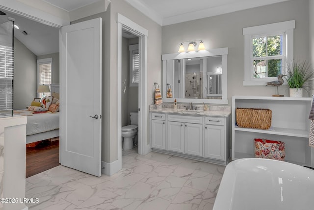 39 Sweet Marsh Ct, Bluffton, SC 29910 - ensuite bathroom with a soaking tub, marble look tile flooring, and vanity