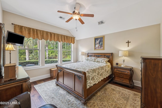 303 Hampton Lake Xing, Bluffton, SC 29910 - bedroom featuring vaulted ceiling, baseboards, dark wood-type flooring, and ceiling fan