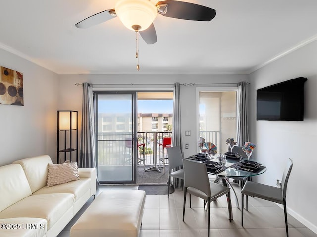 living room with ceiling fan