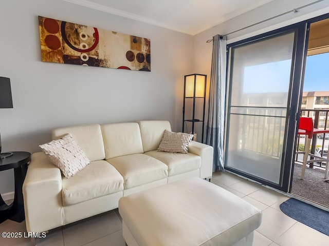 living room with light tile patterned flooring