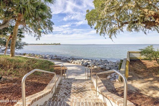 view of home's community with a water view