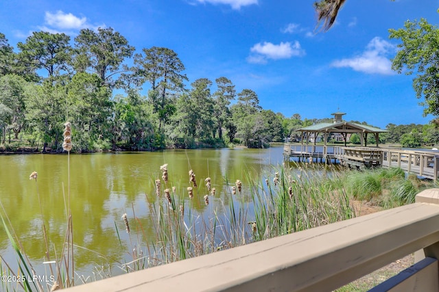 view of water feature with a gazebo