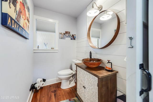 bathroom featuring vanity, hardwood / wood-style flooring, and toilet