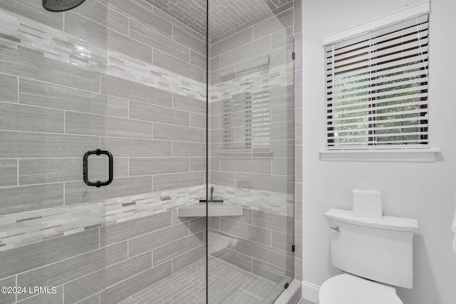 bathroom featuring toilet and an enclosed shower