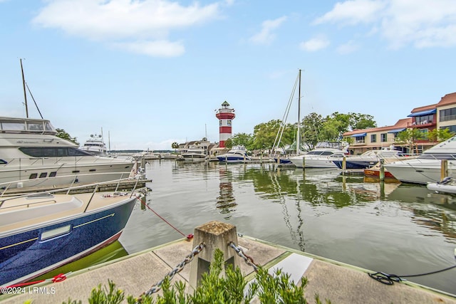 view of dock featuring a water view