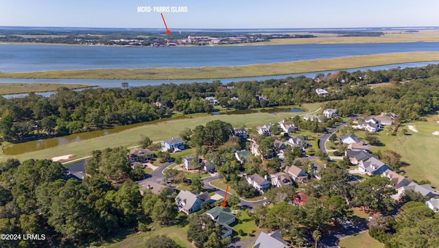 bird's eye view featuring a water view