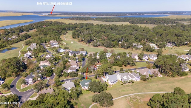 aerial view with a water view