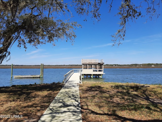 view of dock with a water view